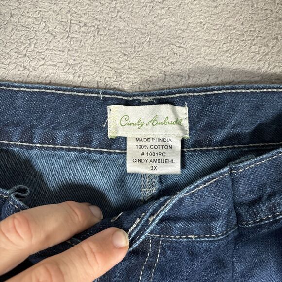 Cindy Ambuehl Women Plus Size 3X Blue Jeans Wide Leg Flare Slit Ankle Floral Y2K - Picture 6 of 12